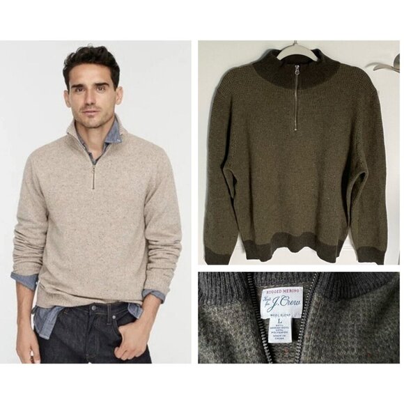 J. Crew Rugged Merino 1/4 Zip Black Gray Knit Pullover Sweater 47042 - Picture 1 of 15